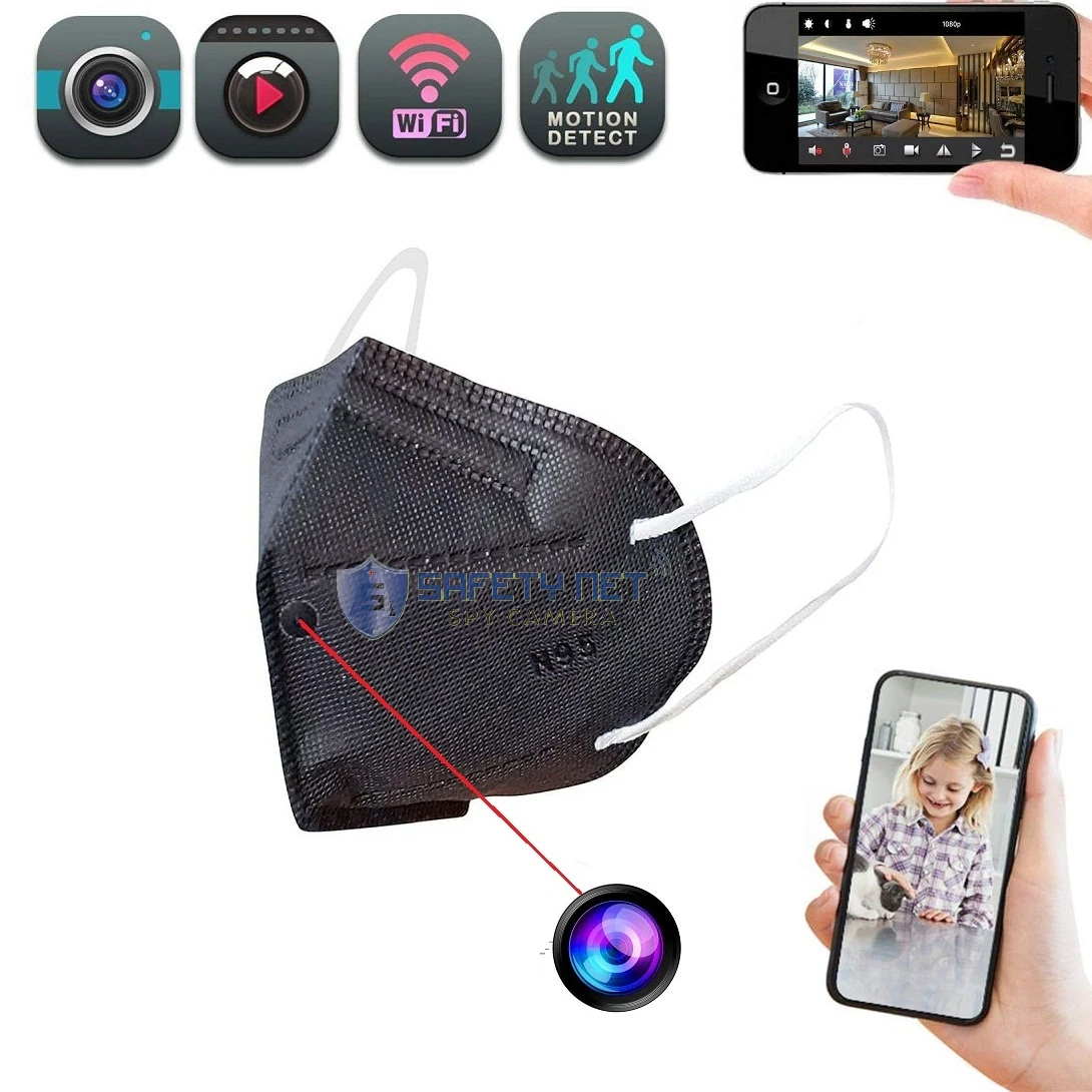 SAFETYNET Mini WiFi 1080P Spy Mask Camera , Wireless Hidden Spy Cam Audio and Video Recording Live Feed, Home Security Nanny Camera/ Motion Activated Alarm(2021 Upgraded Phone APP)
