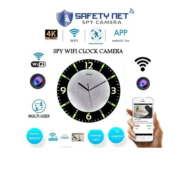 SAFETYNET Spy Camera 4K Spy WiFi Digital Wall Clock New Model 1080p HD Audio Video Recording Watch Live 24 Hours Surveillance Security Camera for Home Office Nanny Hidden Wireless Camera 32GB Supported