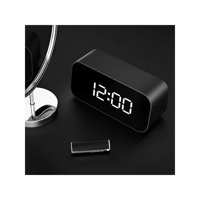 SAFETYNET 4K WiFi Digital Display Clock Camera WiFi 166° Wide Angle HD Night Vision Home Surveillance Indoor Camera Support Up to 64GB SD Card WiFi Security Camera Digital Alarm Clock