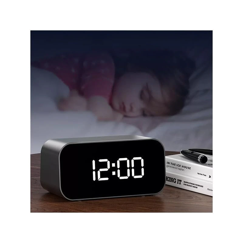 SAFETYNET 4K WiFi Digital Display Clock Camera WiFi 166° Wide Angle HD Night Vision Home Surveillance Indoor Camera Support Up to 64GB SD Card WiFi Security Camera Digital Alarm Clock