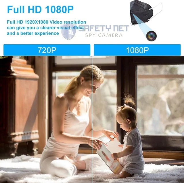 SAFETYNET Mini WiFi 1080P Spy Mask Camera , Wireless Hidden Spy Cam Audio and Video Recording Live Feed, Home Security Nanny Camera/ Motion Activated Alarm(2021 Upgraded Phone APP)