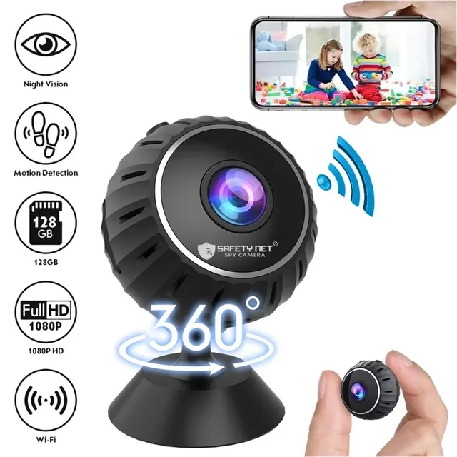 SAFETY NET, SPY CAMERA 1080P HD Mini Camera Wireless WiFi Night Vision Security Motion Detection Indoor Camera