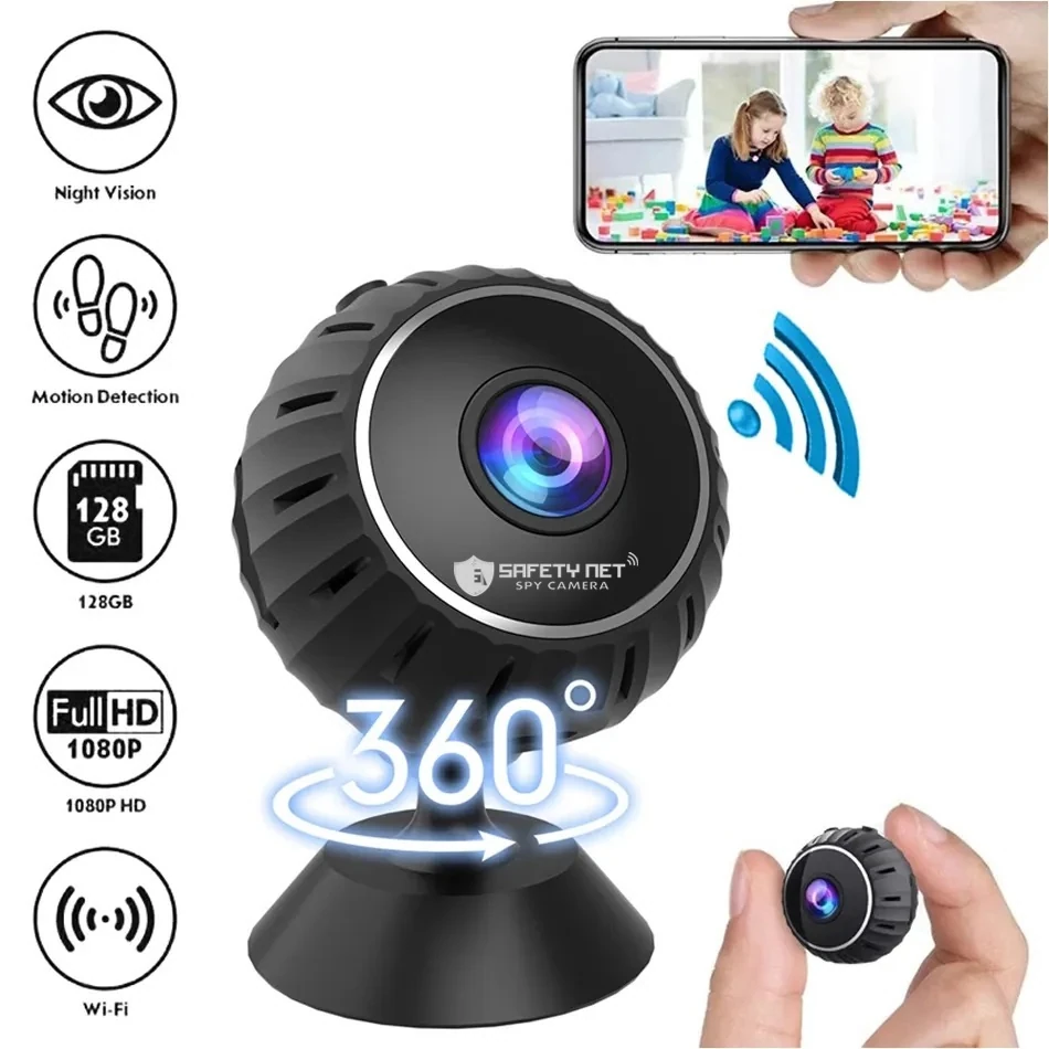 SAFETY NET, SPY CAMERA 1080P HD Mini Camera Wireless WiFi Night Vision Security Motion Detection Indoor Camera
