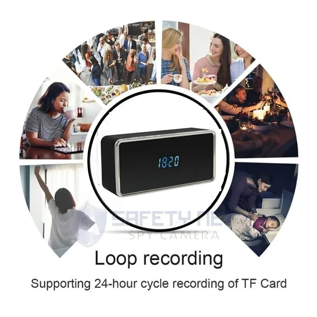 SAFETY NET, SPY CAMERA Clock 2MP IWFCAM APP Smart Clock Camera WiFi Clock Camera with Resolution Two-Way Audio Motion Detection IR Night Vision