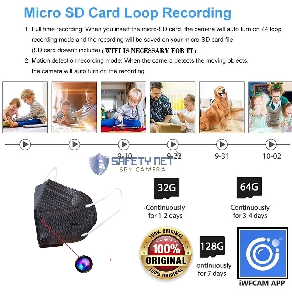 SAFETYNET Mini WiFi 1080P Spy Mask Camera , Wireless Hidden Spy Cam Audio and Video Recording Live Feed, Home Security Nanny Camera/ Motion Activated Alarm(2021 Upgraded Phone APP)