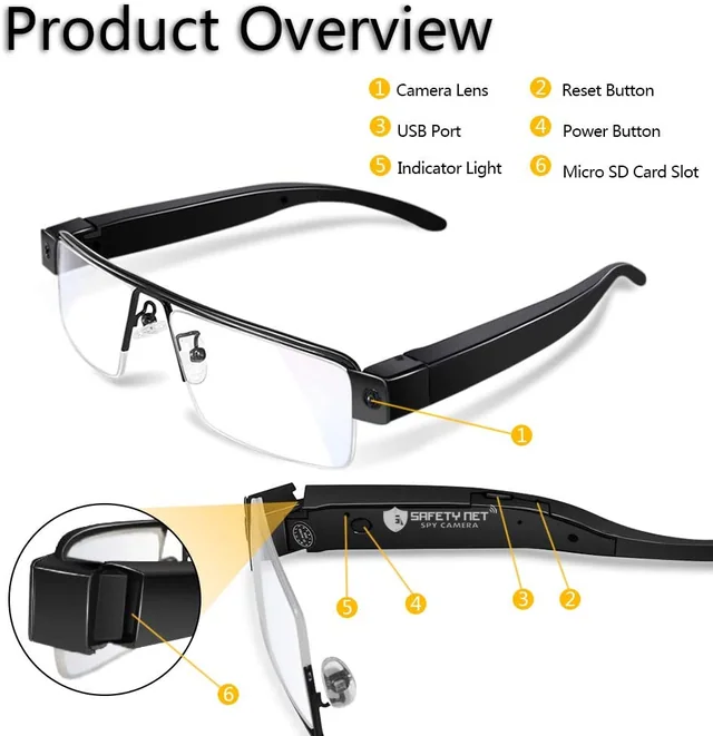 SAFETYNET 1080p Hd Digital Video Pocket Camera Glasses Mini Camera Eyewear Dvr Eyeglass Video Recorder Portable Camcorder Mini Camera Eyewear With Box Hidden Camera