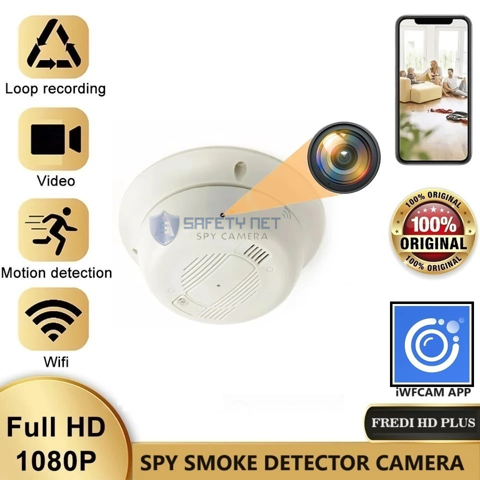 SAFETYNET Hidden HD 1080P Wi-Fi Wireless Spy Camera Smoke Detector Camera 32GB Micro SD Card Supportable (White)(iWFCAM APP)