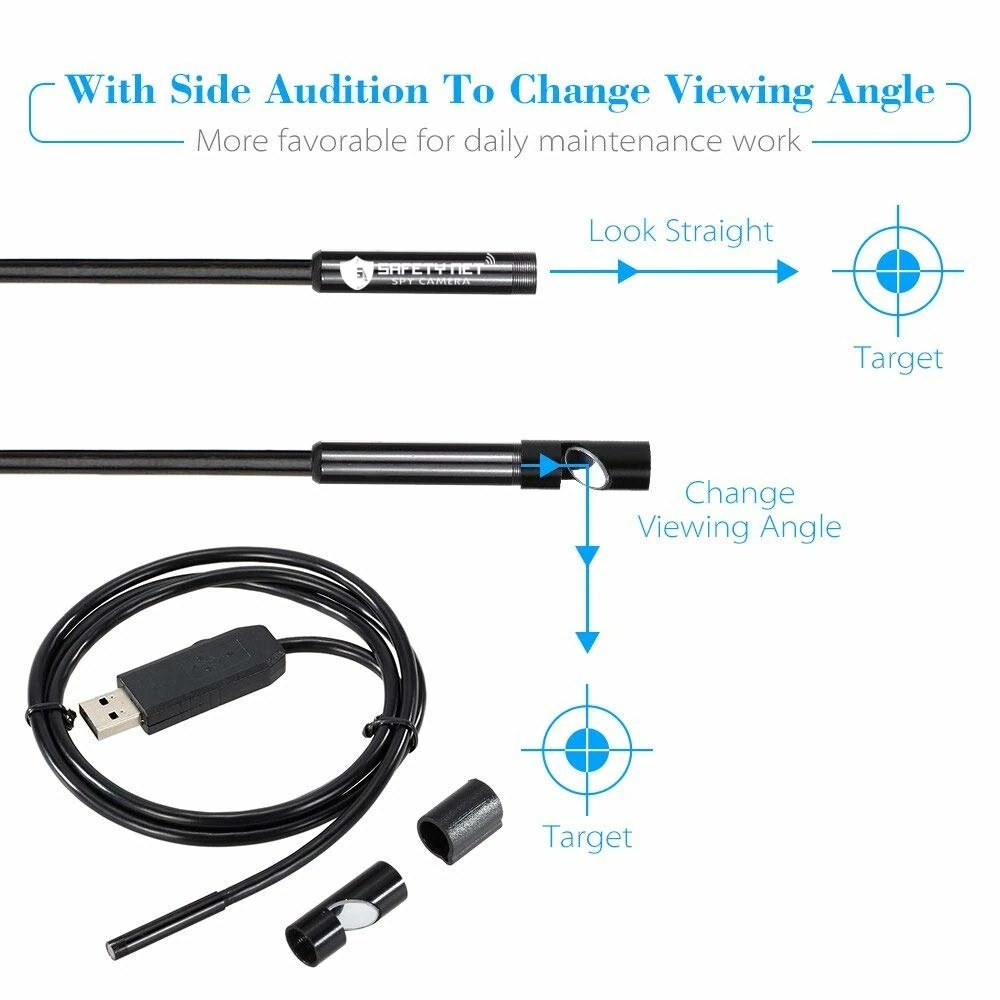 SAFETYNET 5.5mm Endoscope Camera Flexible IP67 Waterproof Inspection 6 LED borescope Camera with 5M Cable for Android & PC &