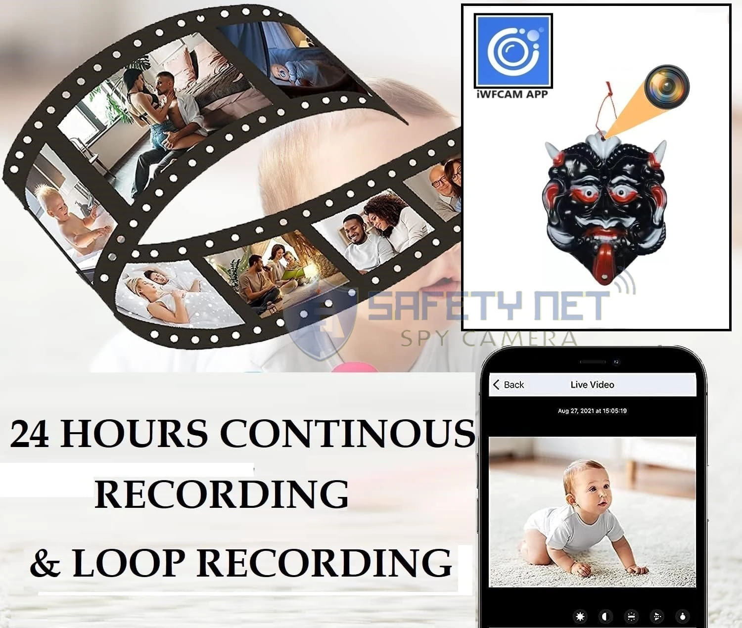 SAFETYNET Spy Camera in Nazar Battu Plastic Door Hanging WiFi Hidden Cameras with Motion Detection, Mini Wireless Remote Live View with Free Phone App Full HD 1080P, Easy Setup Security Camera