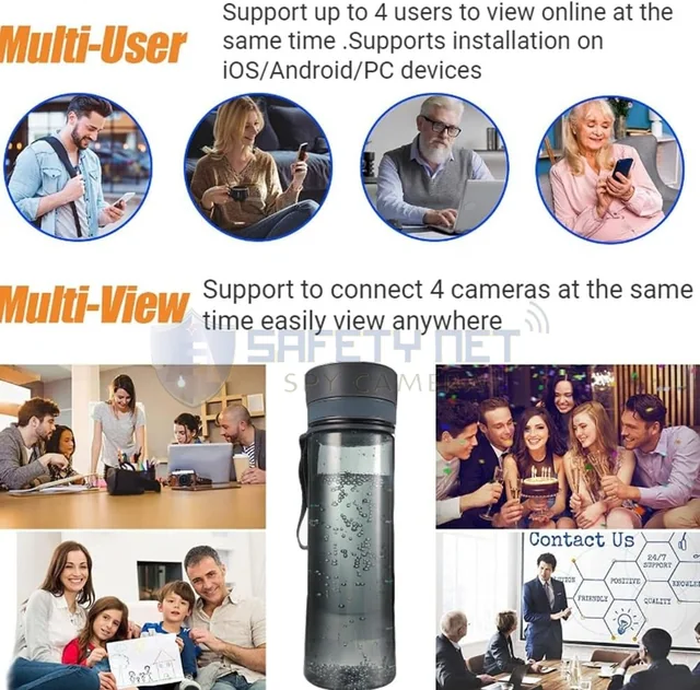 SAFETYNET Hidden Camera 4K HD 1080P Portable Water Bottle Portable Live WiFi Camera Video Recorder Support Motion Detection