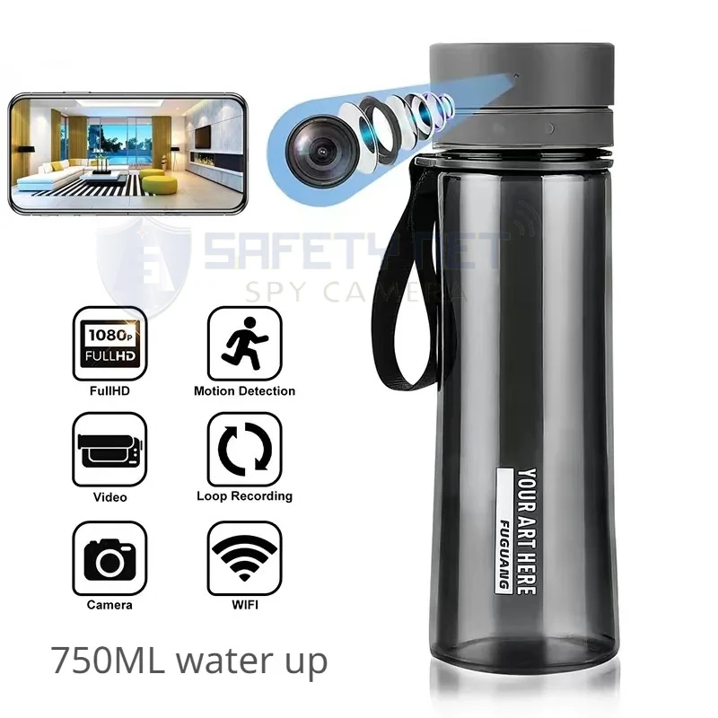 SAFETYNET Hidden Camera 4K HD 1080P Portable Water Bottle Portable Live WiFi Camera Video Recorder Support Motion Detection
