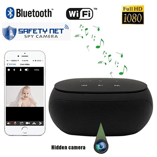 CAM 360 Wireless Hidden Spy Camera Bluetooth Speaker with Invisible Lens - Remote View - IP camera - HD 1080P WiFi Camera - Surveillance Camera - Burling Mini Camera(black)