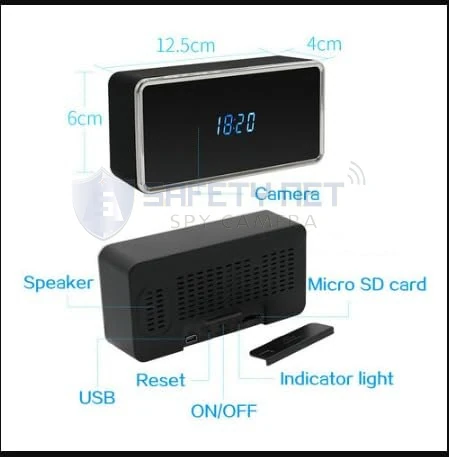 SAFETY NET, SPY CAMERA Clock 2MP IWFCAM APP Smart Clock Camera WiFi Clock Camera with Resolution Two-Way Audio Motion Detection IR Night Vision